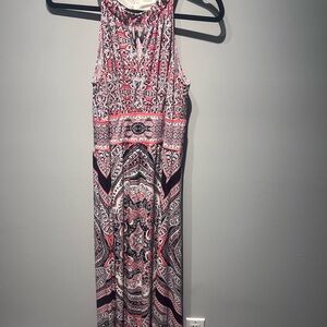 Coral and Navy Patterned Maxi Dress
